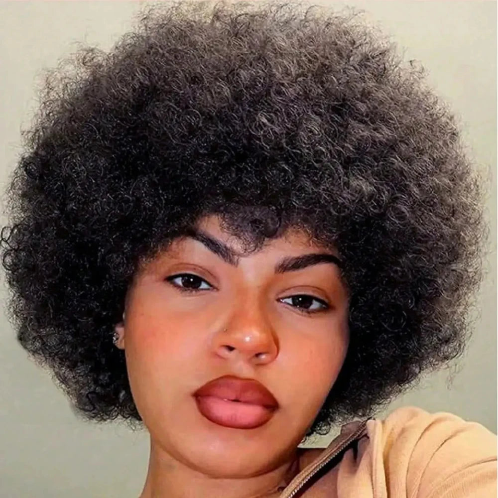 Afro Kinky Curly Wave Wig 150% Density 6Inch Pixie Cut Afro Kinky Curly Human Hair Wig for Women Full Machine Made Wig