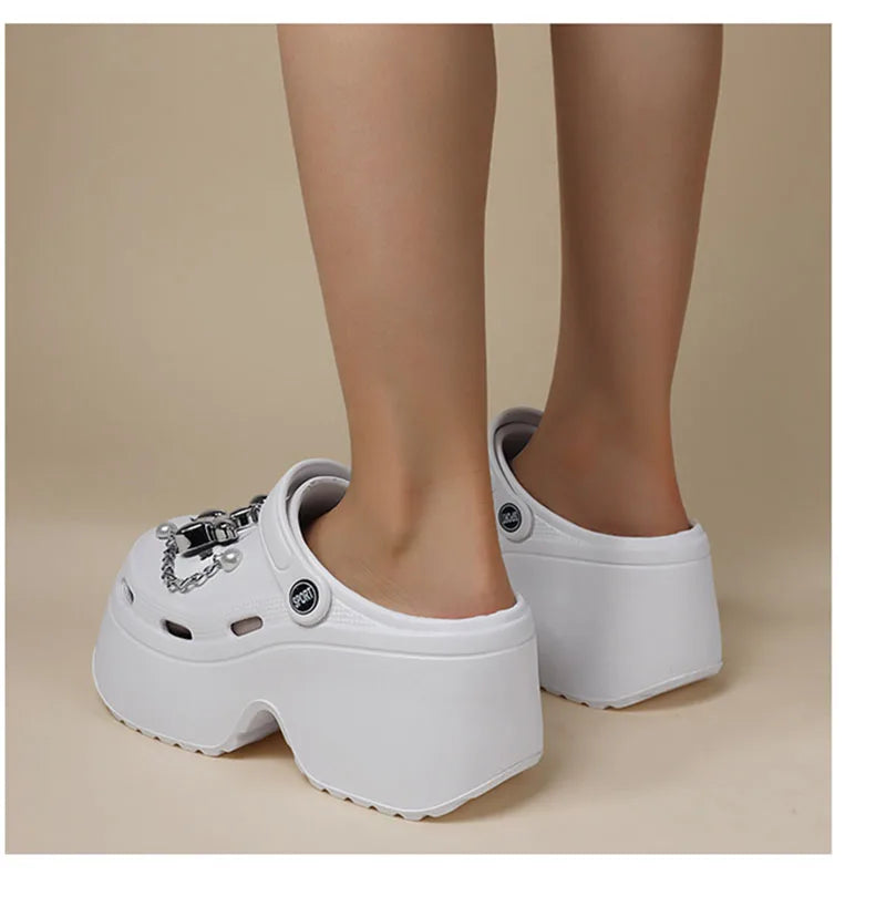 Women's Diy Clogs Clogs Sandals Summer 2024 Slip On Wedge Platform Sandals Woman Fashion Chain Thick Sole Garden Shoes Ladies