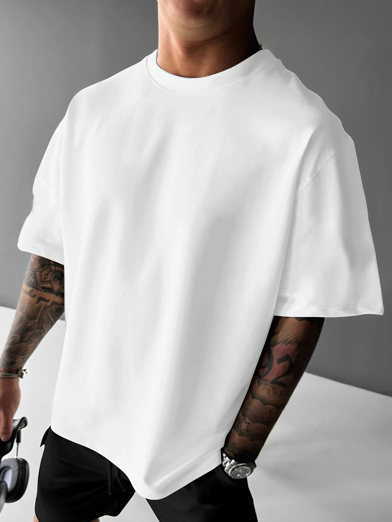 Men's summer 100% pure cotton fashionable casual loose never give up graphic printed round neck short sleeved T-shirt top