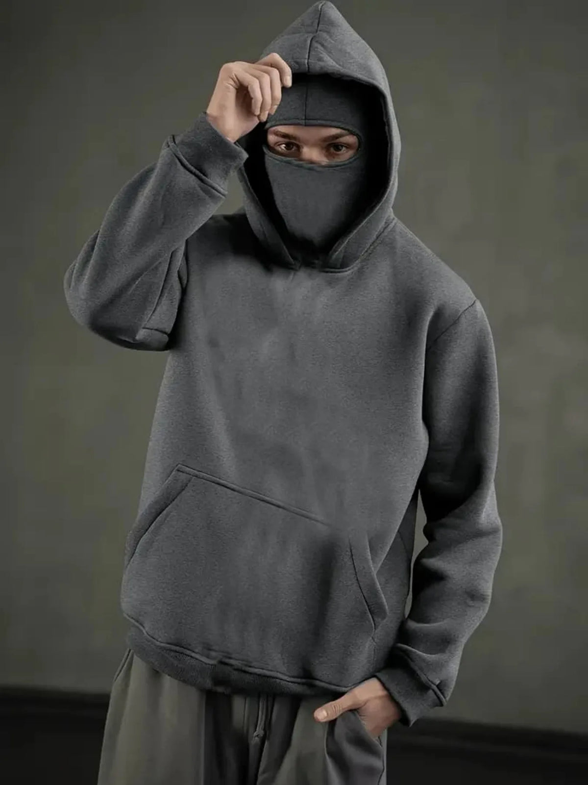 Balaclava Men Zip Hoodie Winter Warm Casual Sweatshirt Y2K with Hooded Face Mask Zipper Design Sports Jacket Outdoor Activities