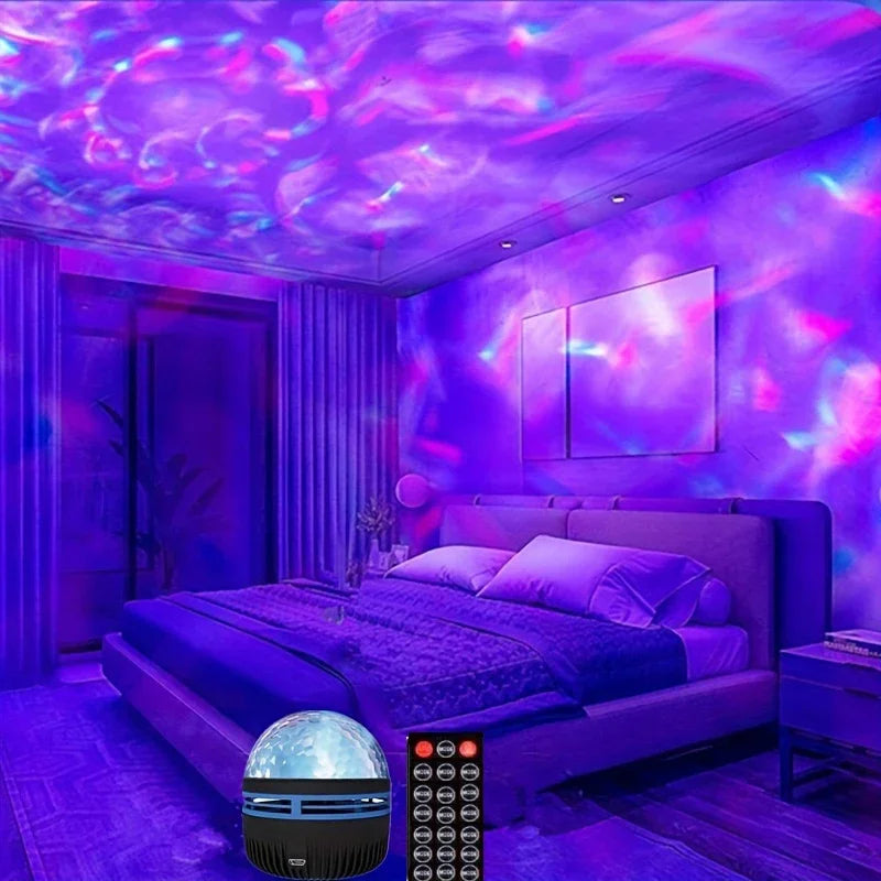 LED Ocean Wave Starry Sky Projector Lamp 1pc 7 Colors Remote Control USB Powered for Kids Room Bedroom Party Ambient Light