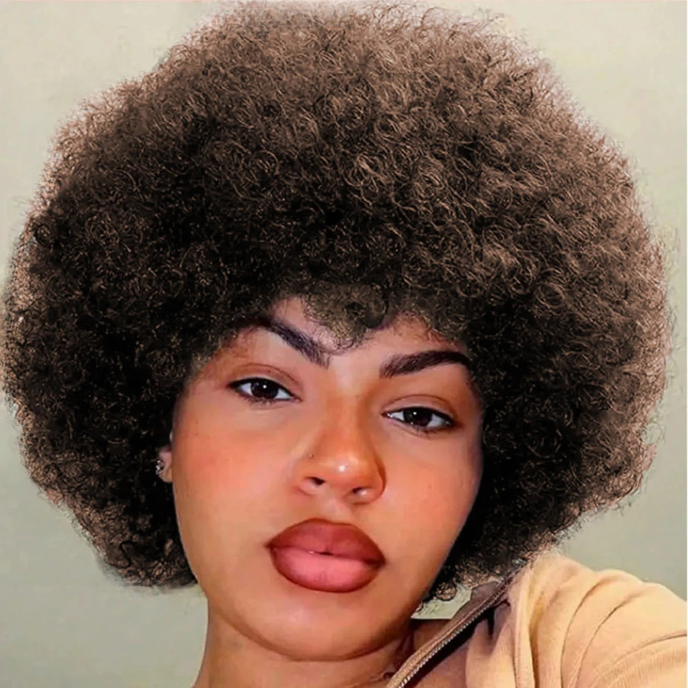 Afro Kinky Curly Wave Wig 150% Density 6Inch Pixie Cut Afro Kinky Curly Human Hair Wig for Women Full Machine Made Wig