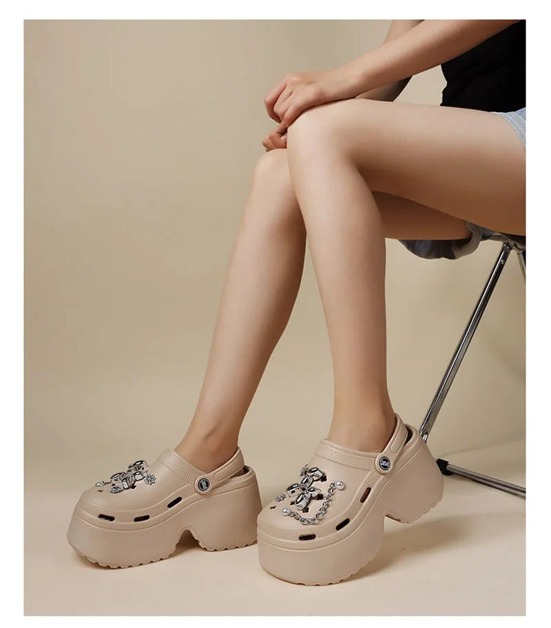 Women's Diy Clogs Clogs Sandals Summer 2024 Slip On Wedge Platform Sandals Woman Fashion Chain Thick Sole Garden Shoes Ladies