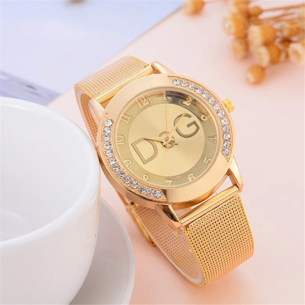 Luxury Brand Women's watches With Diamonds Simple Digital Design Ladies' Quartz Watch Casual Gold Mesh Belt Women Clock Strap