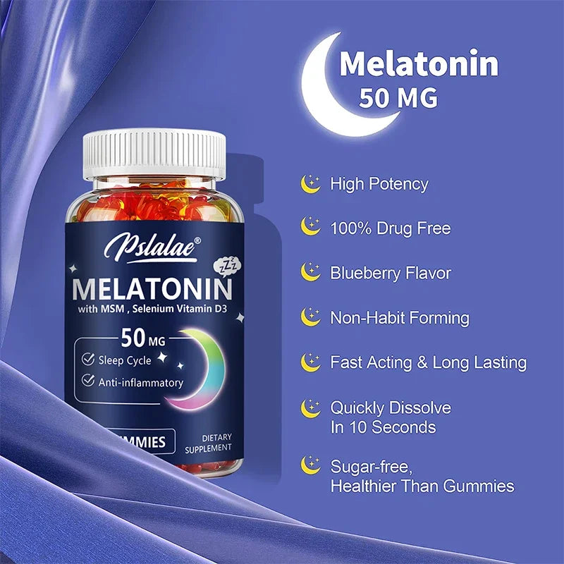 Melatonin Gummies 50mg - Sleep Support, Stress Relief, Improved Sleep Quality, Boosted Energy Production, Increased Vitality