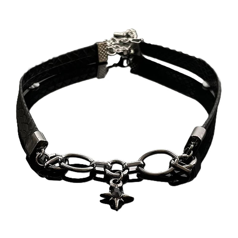 Hot Girl Style Wine Red Leather Cross Choker Collarbone Chain Whitening Necklace