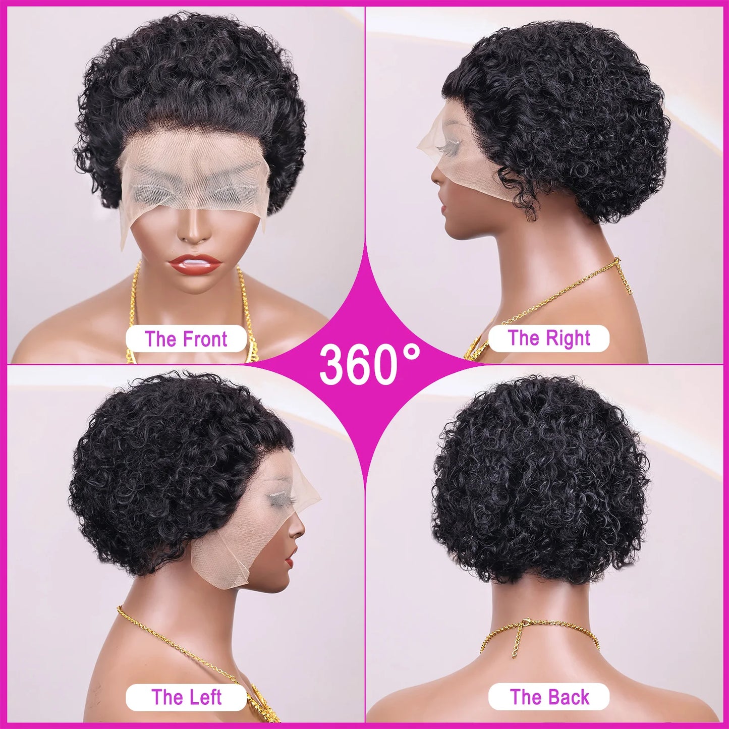 Pixie Cut Wigs Human Hair Short Curly Lace Front Human Hair Wigs Brazilian 13x1 Transparent Lace Wigs  Water Wave Bob Wig