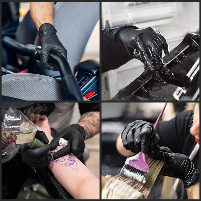 20/50/100PCS Black Nitrile Gloves Disposable Household Cleaning Gloves Large Textured Industrial Mechanic Hair Dye Tattoo Gloves