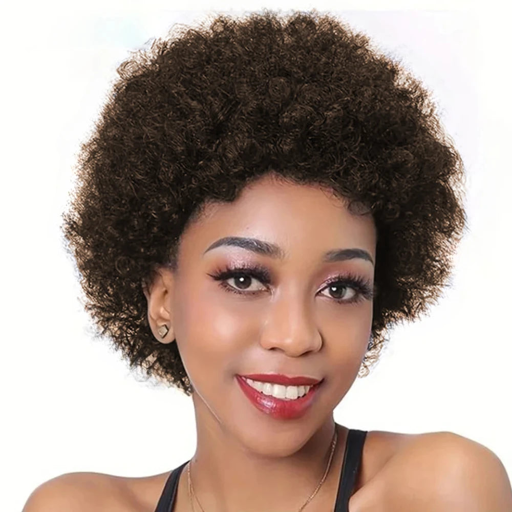 Afro Kinky Curly Wave Wig 150% Density 6Inch Pixie Cut Afro Kinky Curly Human Hair Wig for Women Full Machine Made Wig