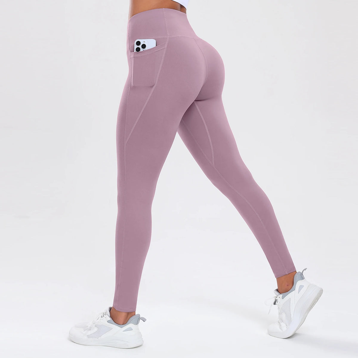  Women Leggings With Pockets Solid Color High Waist Butt Lifting Workout Tights Slim Elastic Pants Casual SportWear