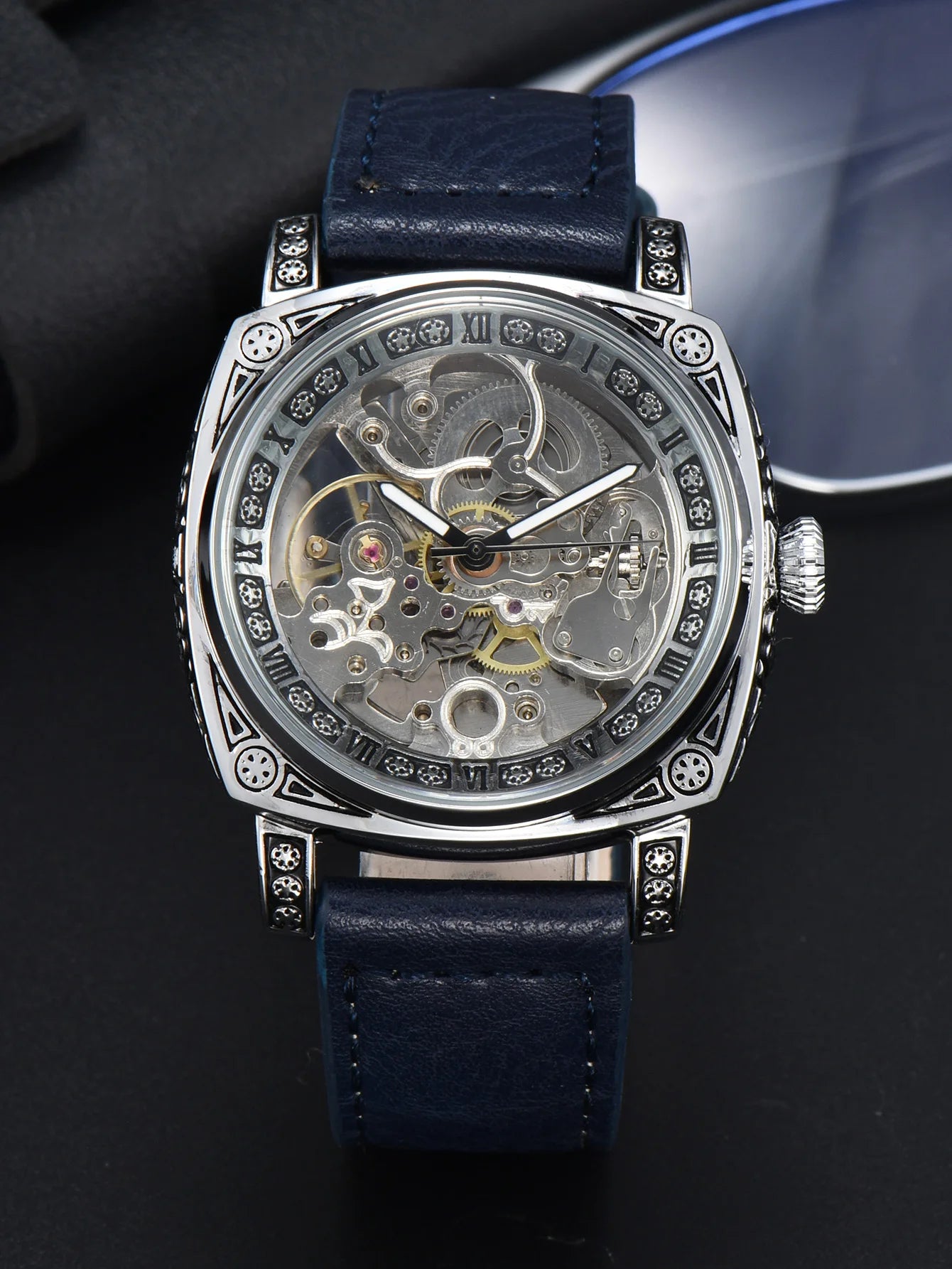 LONGLUX automatic watch retro style wholesale mechanical wristwatches skeleton carve waterproof leather no logo mens watch