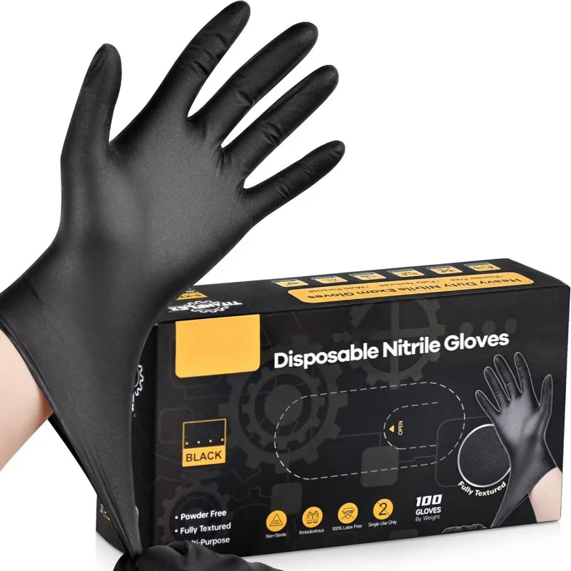 20/50/100PCS Black Nitrile Gloves Disposable Household Cleaning Gloves Large Textured Industrial Mechanic Hair Dye Tattoo Gloves