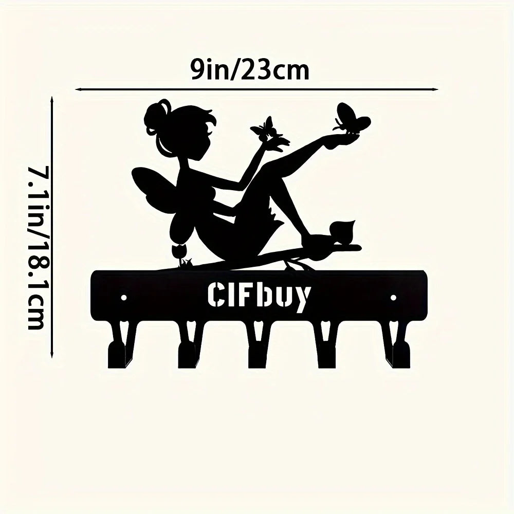 1pc Black Metal Keys Holder, Key Holder for Wall, Wall Mounted WELCOME Design Style Key Rack for Key Hanger With 8 Hooks