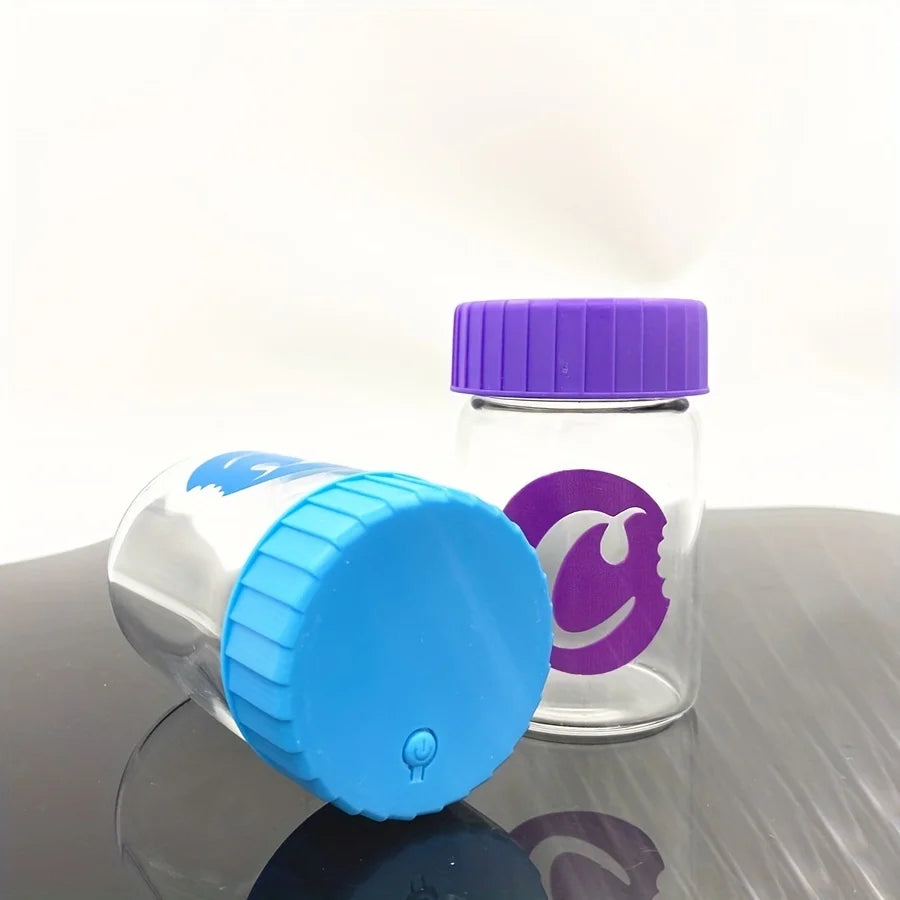 1Pc Glass Jar with Led Light Smoking Storage Bottle Light-Up Air Tight Magnifying Viewing Multi-Use Container