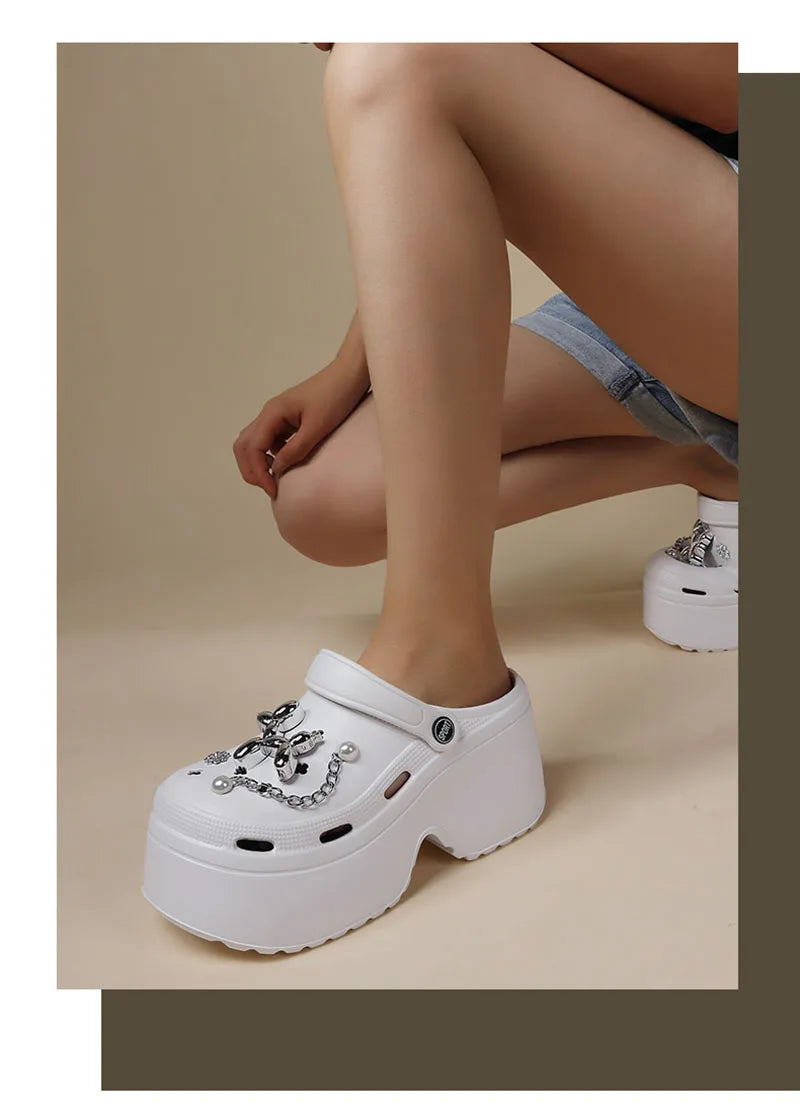 Women's Diy Clogs Clogs Sandals Summer 2024 Slip On Wedge Platform Sandals Woman Fashion Chain Thick Sole Garden Shoes Ladies