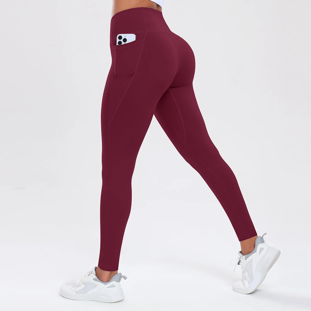  Women Leggings With Pockets Solid Color High Waist Butt Lifting Workout Tights Slim Elastic Pants Casual SportWear