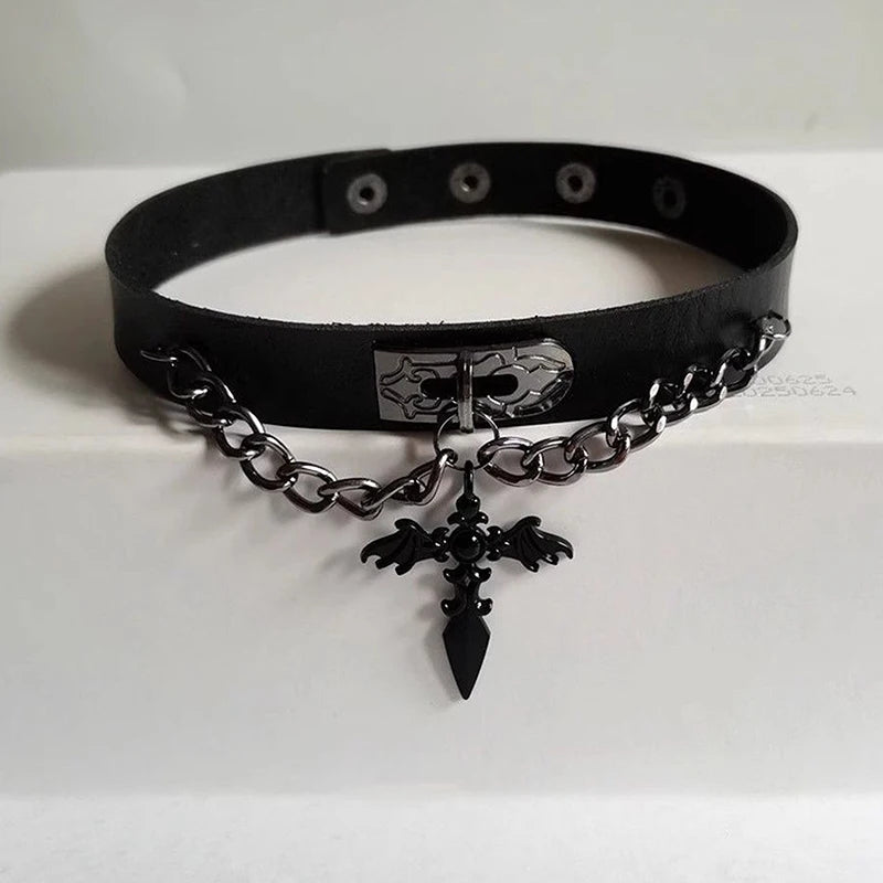 Hot Girl Style Wine Red Leather Cross Choker Collarbone Chain Whitening Necklace