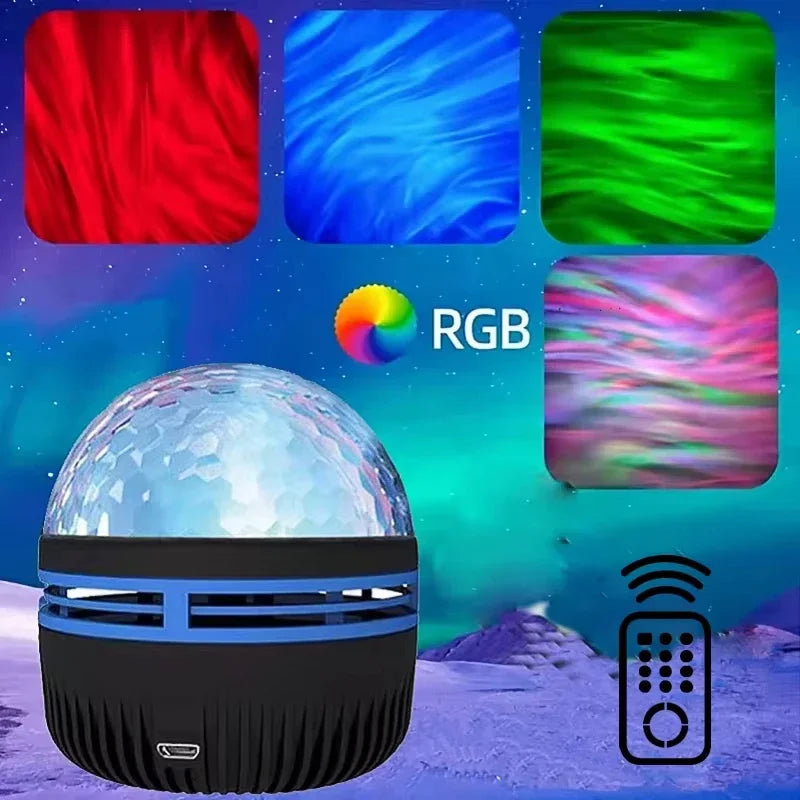 LED Ocean Wave Starry Sky Projector Lamp 1pc 7 Colors Remote Control USB Powered for Kids Room Bedroom Party Ambient Light