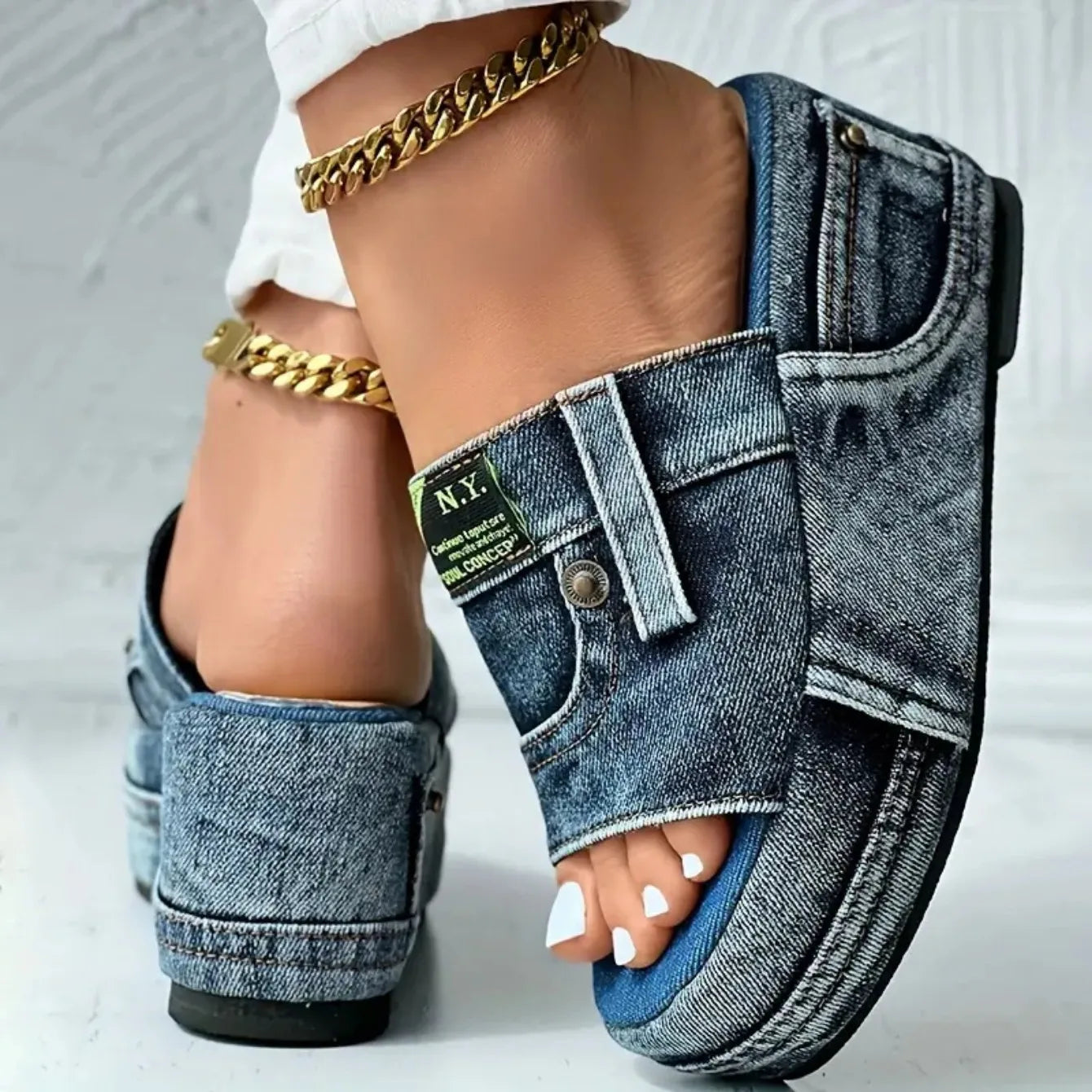 Platform Women Slippers New Summer Elegant Denim Sandals Comfortable Slip on Shoes Beach Walking Slippers Casual Slides Women