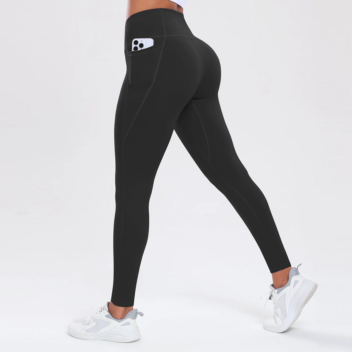  Women Leggings With Pockets Solid Color High Waist Butt Lifting Workout Tights Slim Elastic Pants Casual SportWear