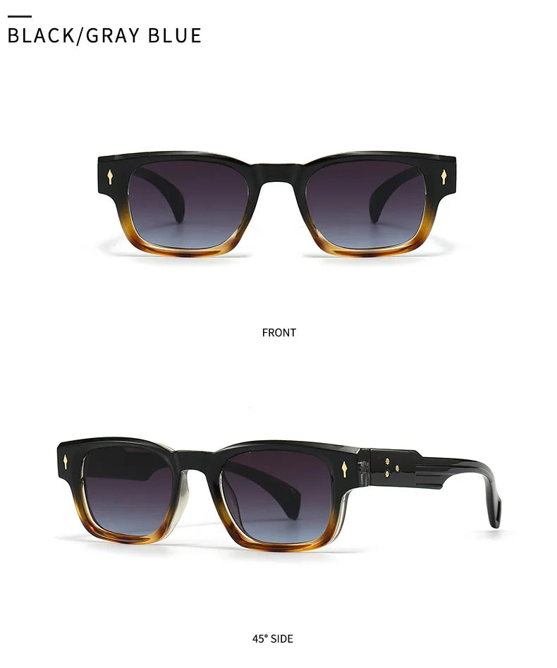SHAUNA Retro Rivets Sunglasses Brand Designer Trending Rectangle Sun Glasses UV400