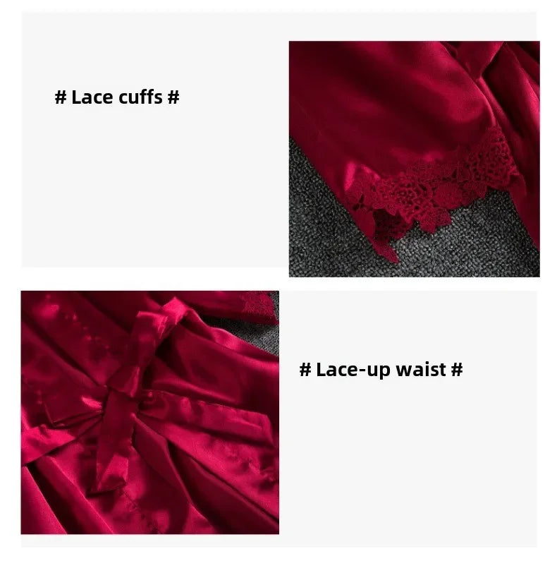 5-piece Set of Women's Sleepwear Silk Nightgown Lace Satin Nightgown V-neck Vest Breathable Comfortable Women's Nightgown