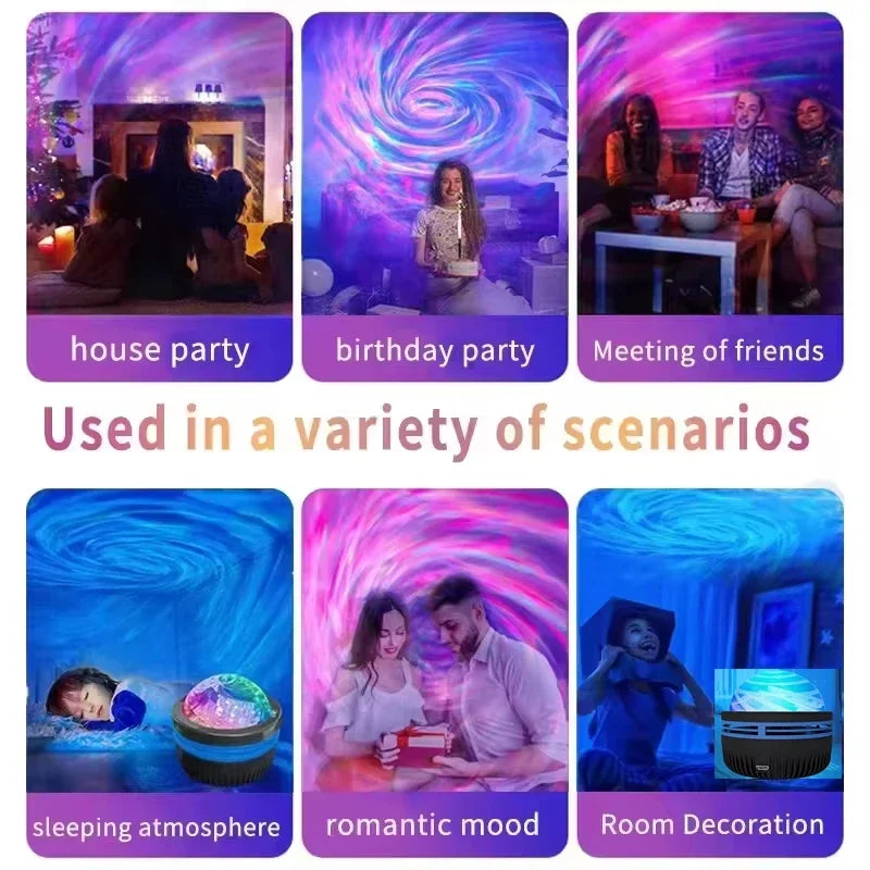 LED Ocean Wave Starry Sky Projector Lamp 1pc 7 Colors Remote Control USB Powered for Kids Room Bedroom Party Ambient Light