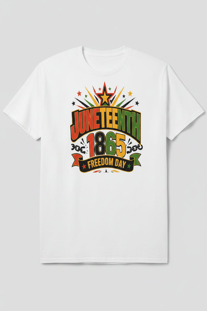 Juneteenth T-shirt with yellow letters.