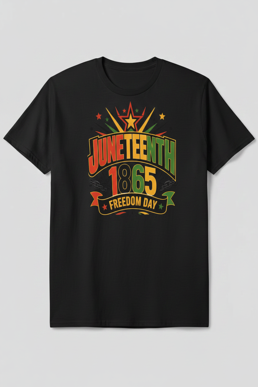 Juneteenth Black T-shirt with yellow letters