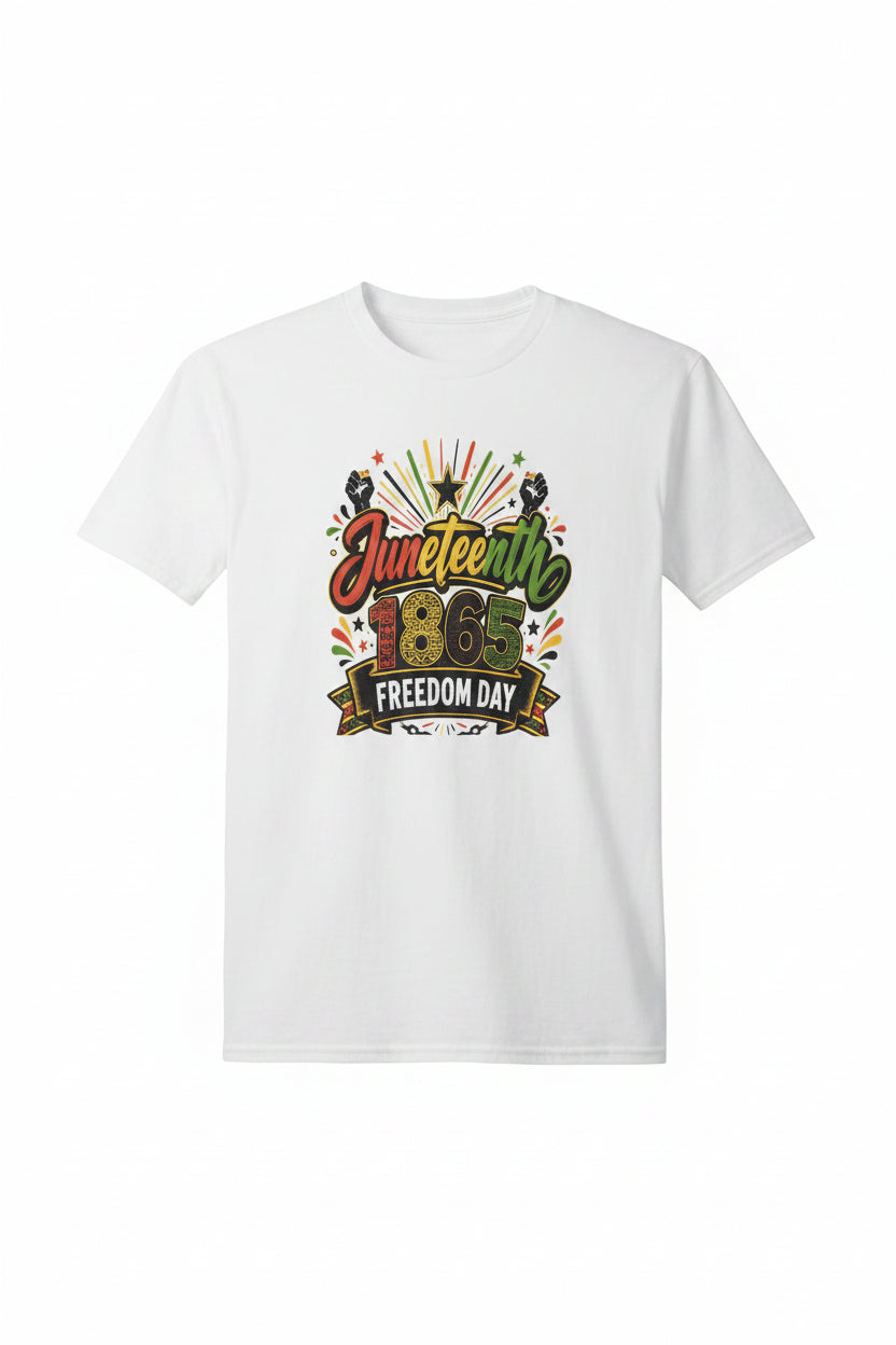 Juneteenth T-shirt with white letters.