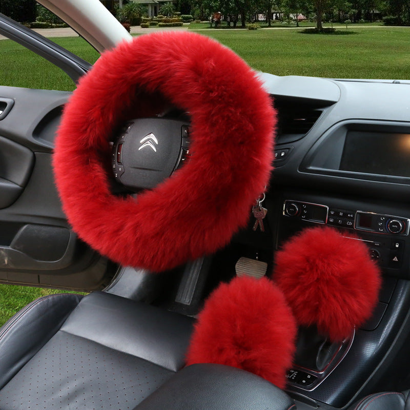 Manufacturers model car blocking wool handle set fur car steering wheel cover car universal fur three-piece set