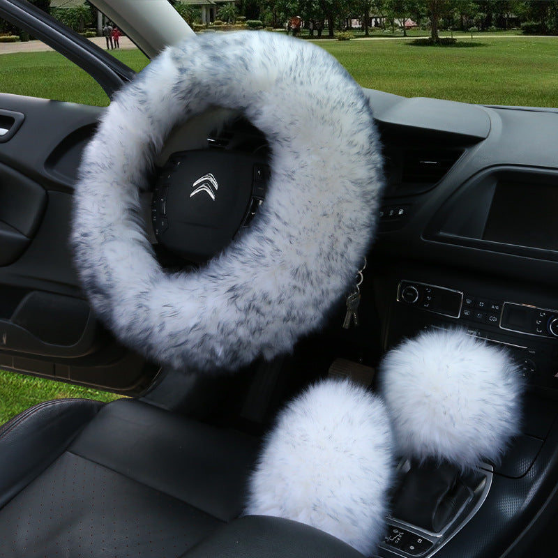 Manufacturers model car blocking wool handle set fur car steering wheel cover car universal fur three-piece set