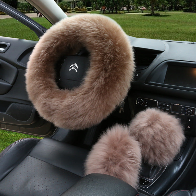 Manufacturers model car blocking wool handle set fur car steering wheel cover car universal fur three-piece set