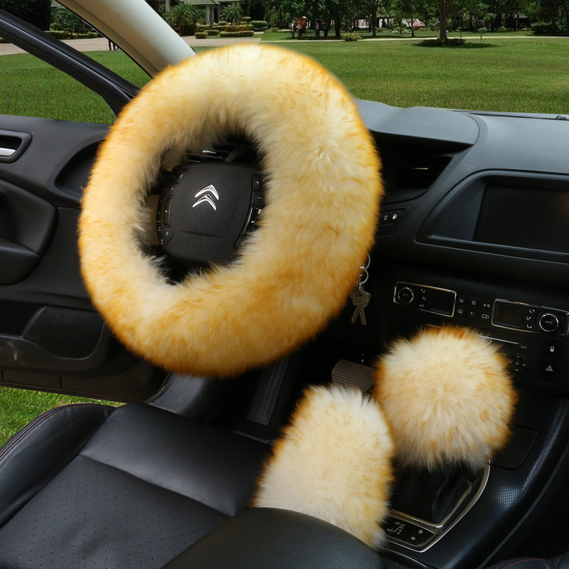 Manufacturers model car blocking wool handle set fur car steering wheel cover car universal fur three-piece set