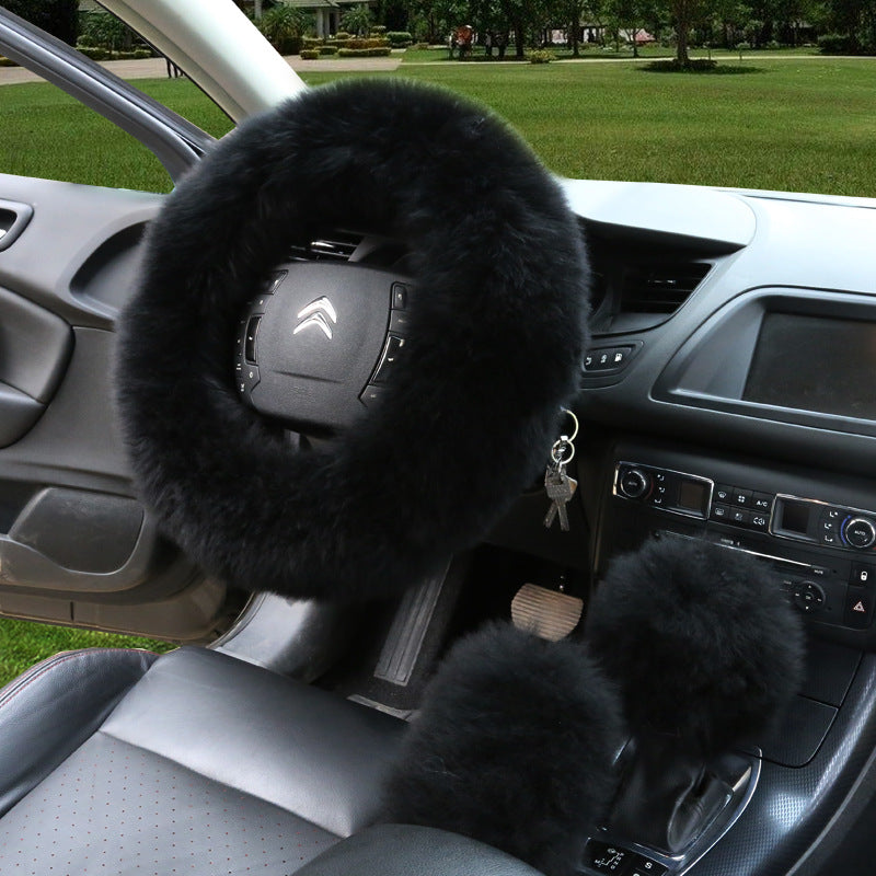 Manufacturers model car blocking wool handle set fur car steering wheel cover car universal fur three-piece set