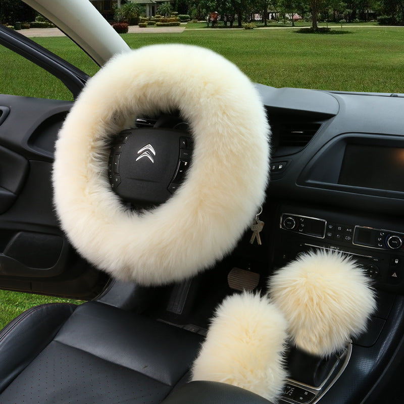 Manufacturers model car blocking wool handle set fur car steering wheel cover car universal fur three-piece set