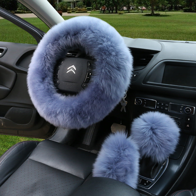 Manufacturers model car blocking wool handle set fur car steering wheel cover car universal fur three-piece set