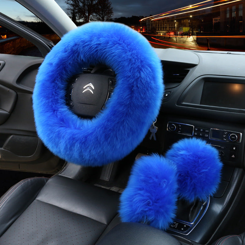 Manufacturers model car blocking wool handle set fur car steering wheel cover car universal fur three-piece set