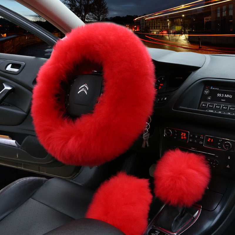 Manufacturers model car blocking wool handle set fur car steering wheel cover car universal fur three-piece set