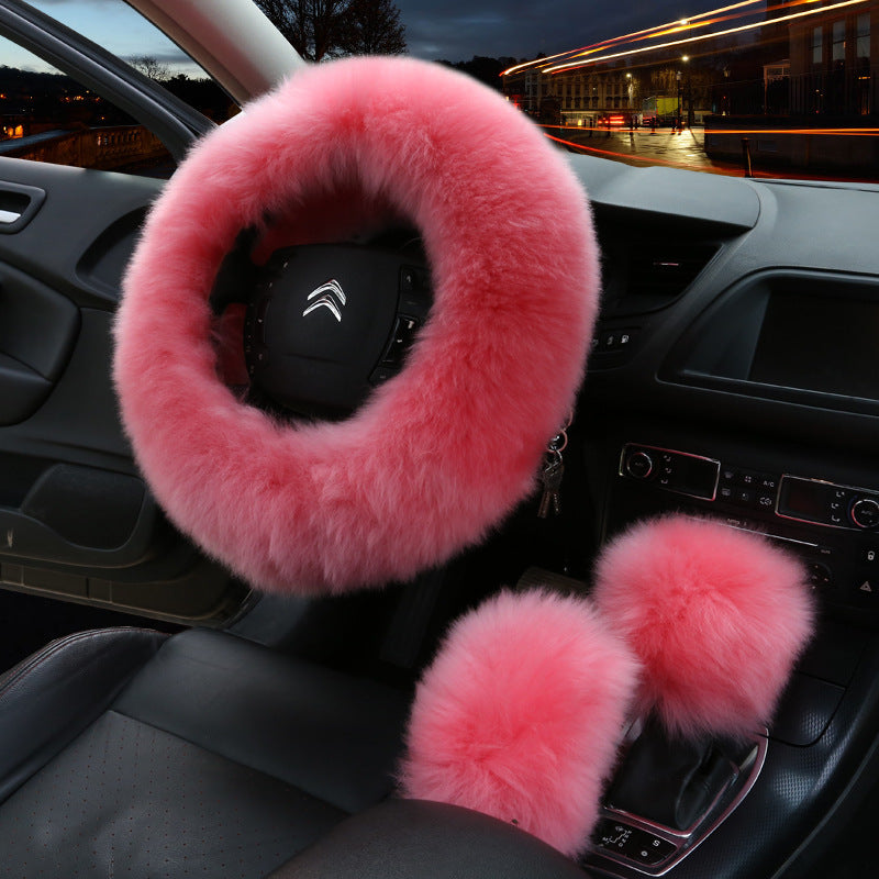 Manufacturers model car blocking wool handle set fur car steering wheel cover car universal fur three-piece set