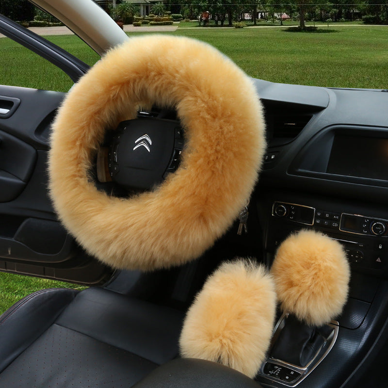 Manufacturers model car blocking wool handle set fur car steering wheel cover car universal fur three-piece set