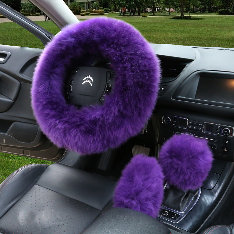 Manufacturers model car blocking wool handle set fur car steering wheel cover car universal fur three-piece set