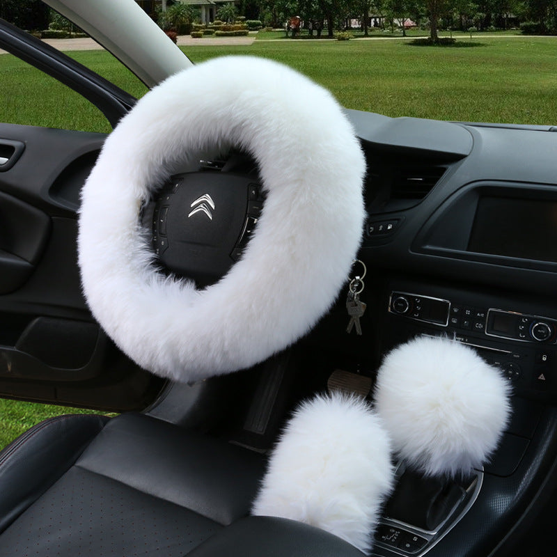 Manufacturers model car blocking wool handle set fur car steering wheel cover car universal fur three-piece set