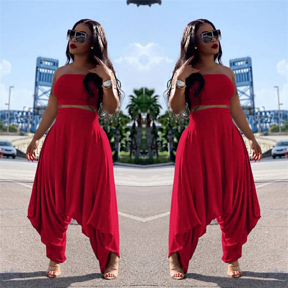 2022 spring and summer new women's casual fashion two-piece suit sports pants women spring and summer loose beam feet harem pant