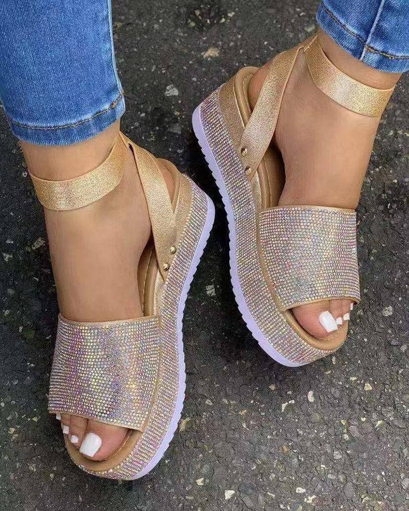 FB14 New Arrivals Bling Rhinestone Platform Sandals 2021 Luxury Sandals