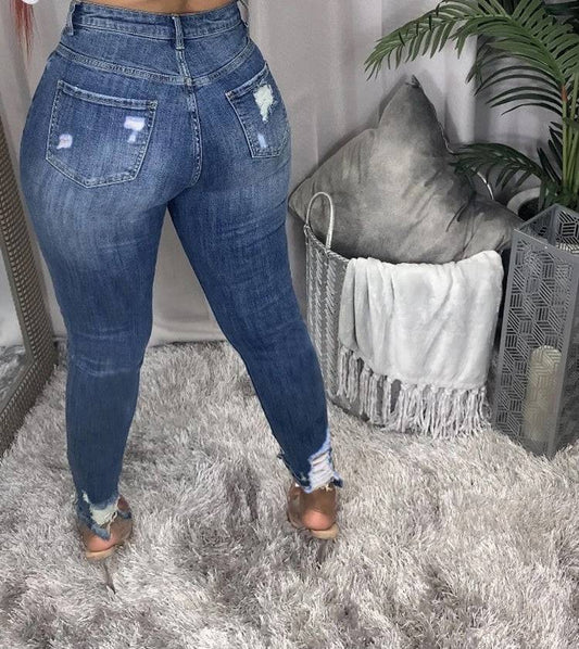 Fashion Strech Black White Street Skinny Ripped High Waisted Jeans Women Denim Pants High Waist Jeans