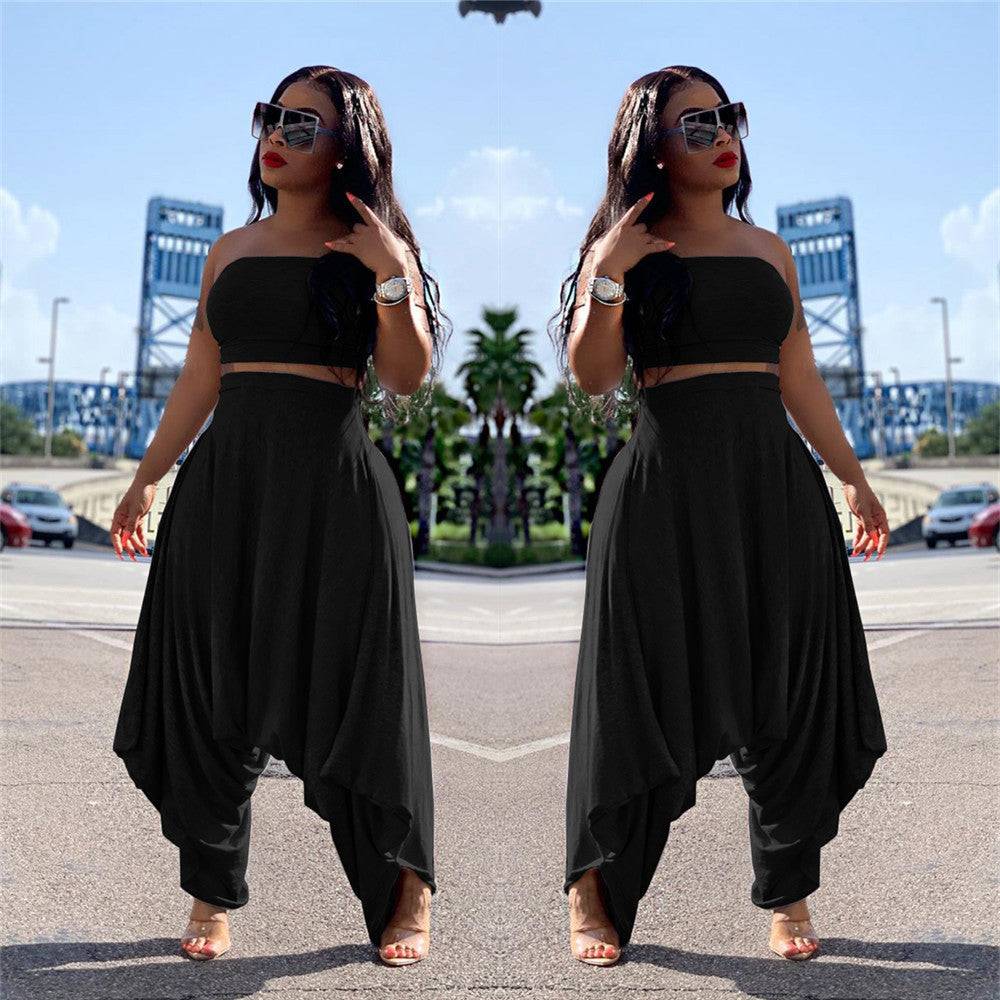 2022 spring and summer new women's casual fashion two-piece suit sports pants women spring and summer loose beam feet harem pant