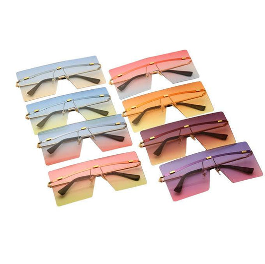 NWOGLSS 8587 Colorful Oversized Square Rimless Summer Shades Sunglasses