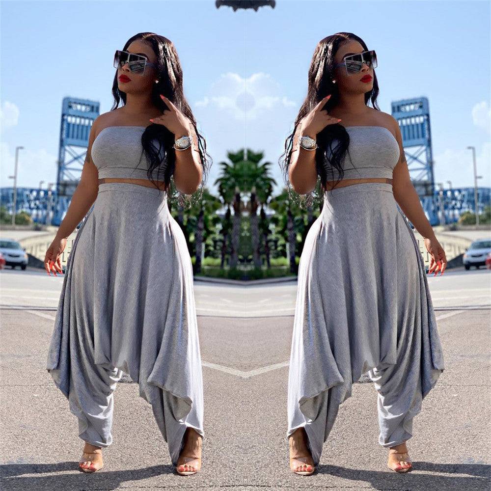 2022 spring and summer new women's casual fashion two-piece suit sports pants women spring and summer loose beam feet harem pant