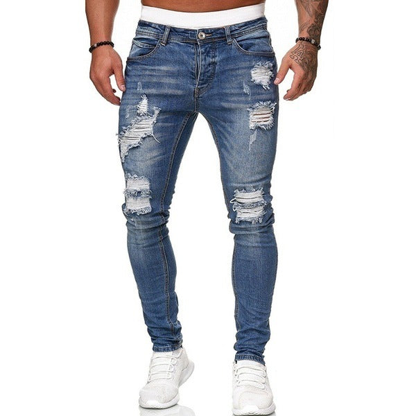 LW - 1990 high quality ripped skinny pencil jean distressed solid summer rock revival jeans men 2021